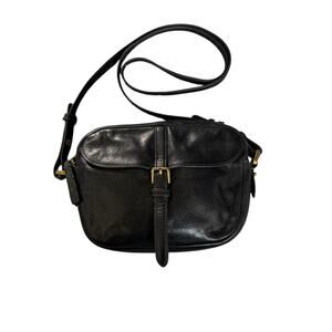 Fossil Crossbody Bag Womens Small Black Leather Adjustable Strap Buckle Accent